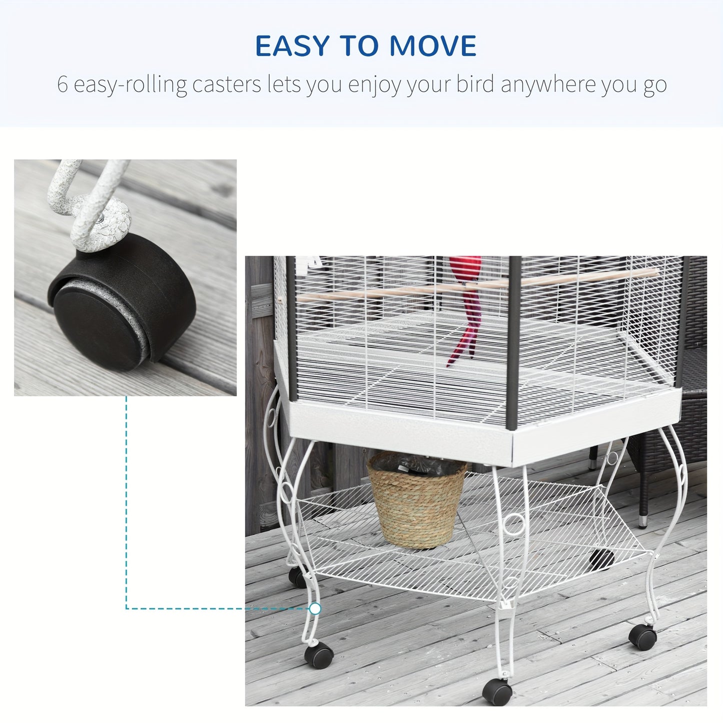 PawHut 77" Flight Bird Cage Hexagon Covered Canopy Portable Aviary with Storage