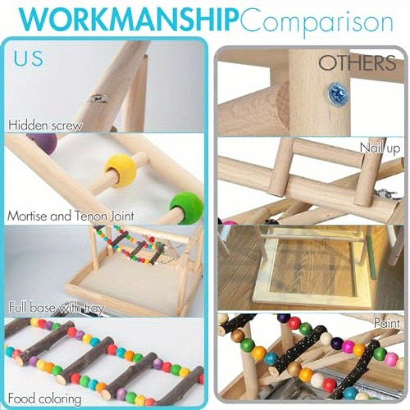 Medium Bird Playground Stand with Climbing Ladders Swing Chew Toys Detachable Feeder Heavy Duty Construction Spacious Base for Cockatiels Quakers Conures Lovebirds Budgies Tabletop Cage Perch Easy Assembly