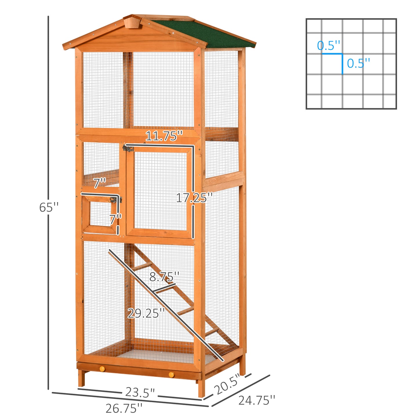 PawHut 65" Wooden Bird Cage Outdoor Aviary House Orange