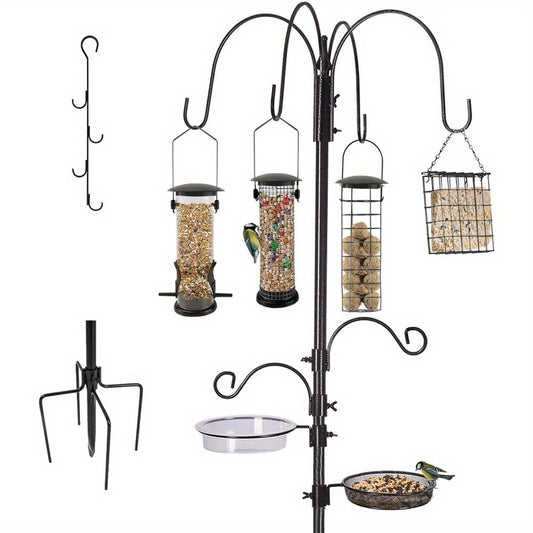 Deluxe Bird Feeding Station Waterproof Black Metal Kit with Multi-Compartment Feeders Suet Feeder Hanging Planter and Bird Bath for Garden Wildlife Attraction Easy Installation