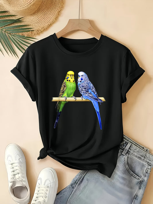 Colorful Parrot Graphic T-Shirt for Men & Women, Black