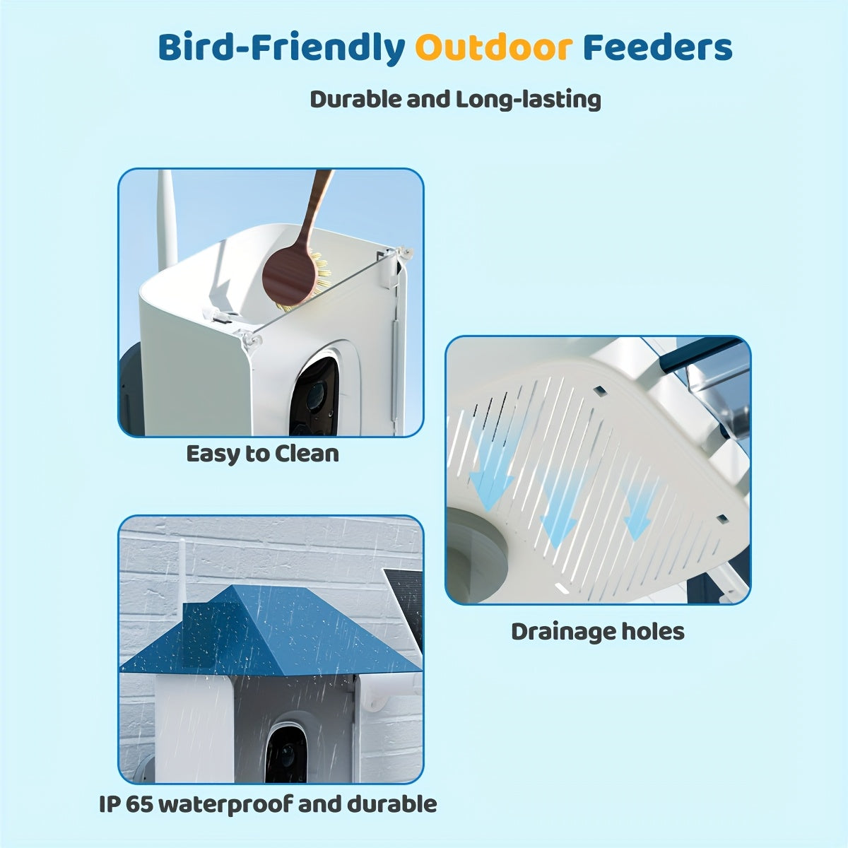 Smart Solar Powered Bird Feeder Camera 2K HD Video AI Bird Identification 11000 Species Real Time View Alerts 3W Solar Panel Outdoor Garden Bird Watching