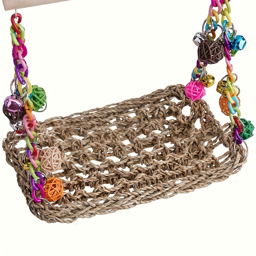 Parrot Swing and Play Gym Durable Acrylic Colorful Design Easy Clean Includes Ropes Cage Accessories Chew Balls and Bells for Small to Medium Parrots