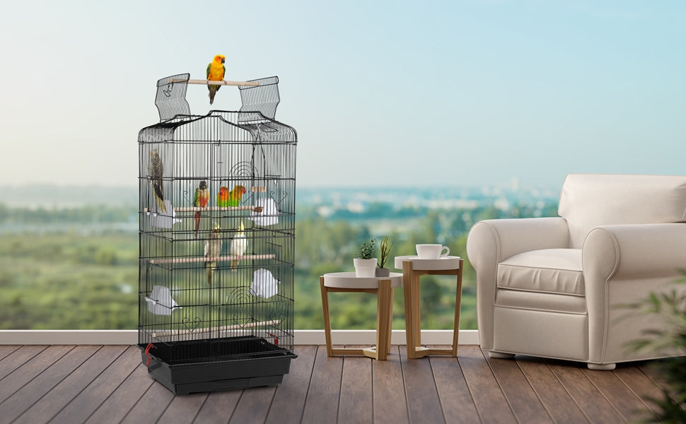 Costoffs 41 Inch Metal Birdcage Parrot Cage with Slide Out Tray and Four Feeders for Budgie Parrot Canary Cockatiel and Green Cheek Conure