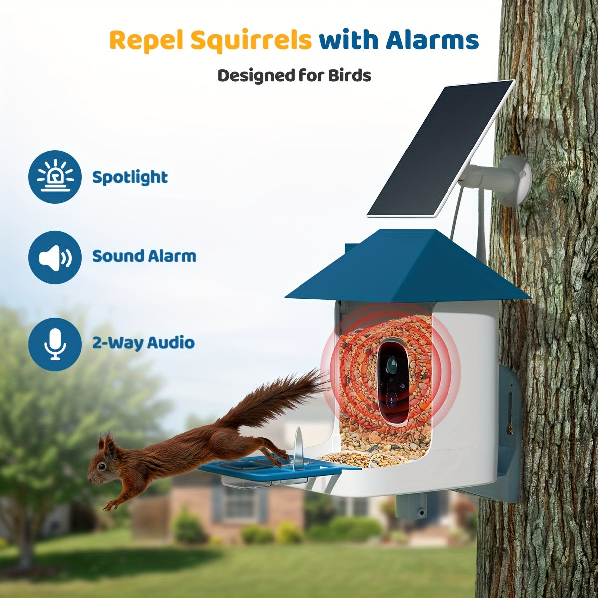 Smart Solar Powered Bird Feeder Camera 2K HD Video AI Bird Identification 11000 Species Real Time View Alerts 3W Solar Panel Outdoor Garden Bird Watching