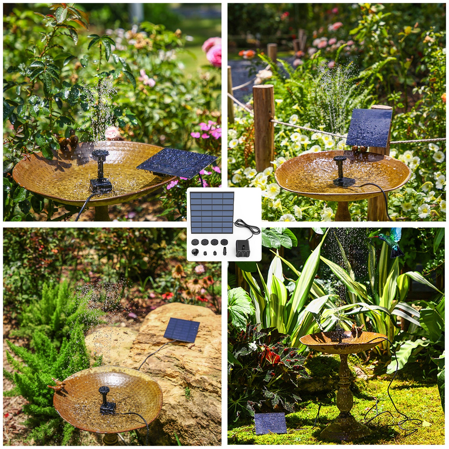 AISITIN 1.5W 2.5W 3.5W Solar Water Pump Kit Outdoor Solar Powered Fountain Pump with 6 Nozzles for Bird Bath Ponds Garden Fish Tank Eco-Friendly DIY Water Feature for Home and Backyard