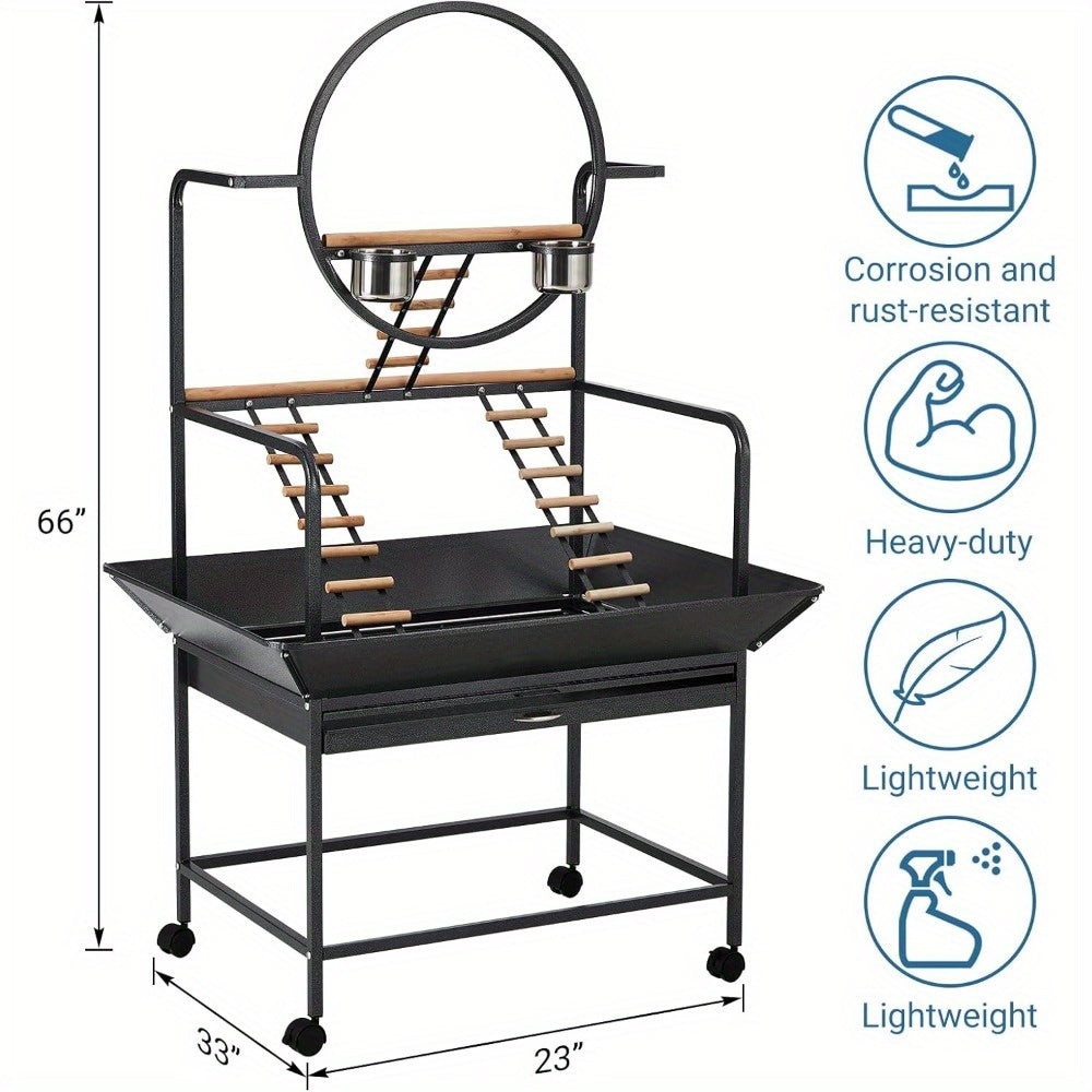 MERXENG Parrot Playstand With Wheels Heavy Duty Center