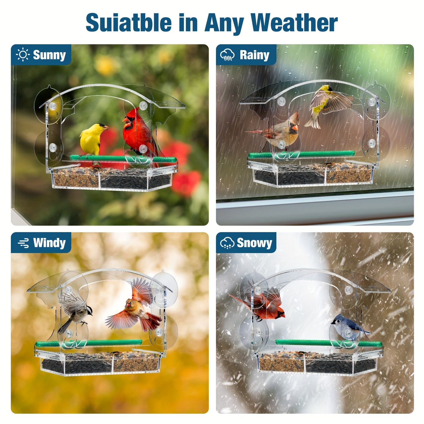 Kingsyard Window Mount Acrylic Bird Feeder For Cardinals