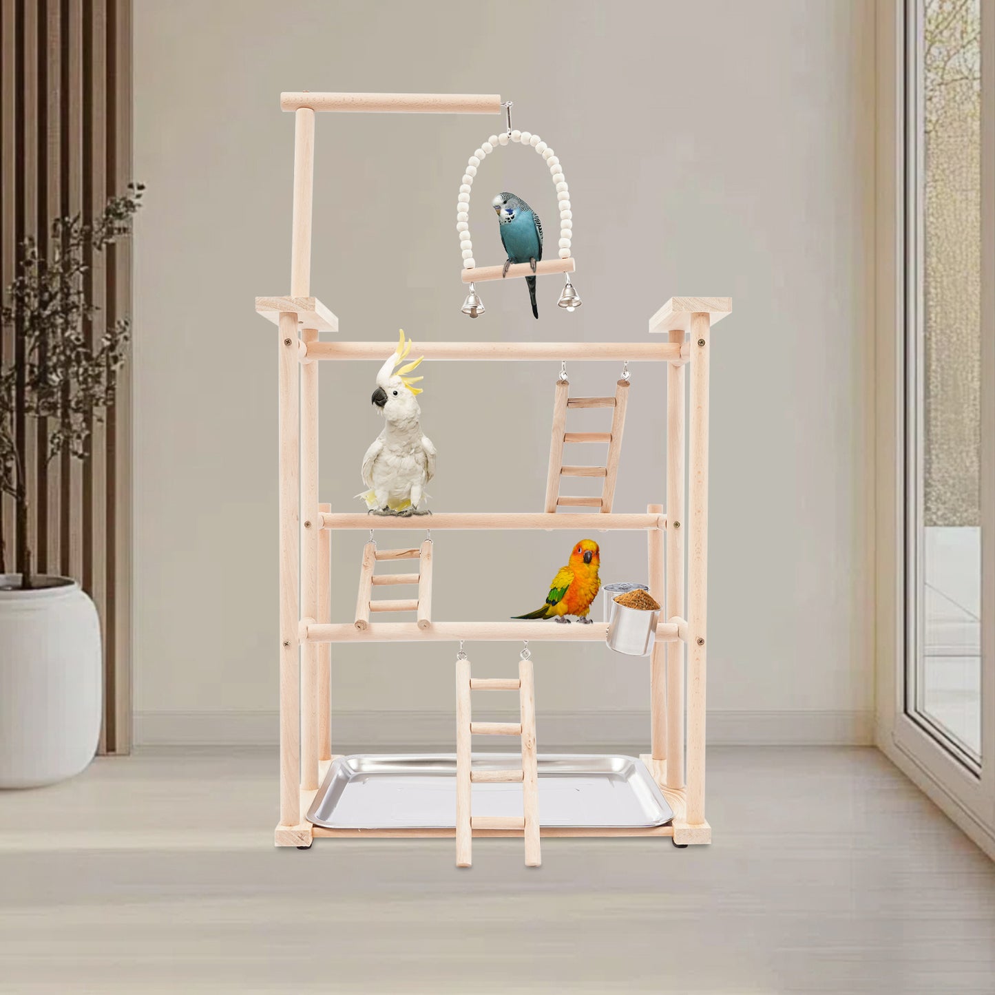 OUKANING Three Tier Bird Playstand Parrot Perch Gym
