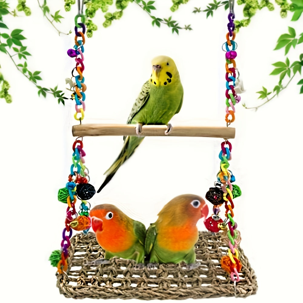 Parrot Swing and Play Gym Durable Acrylic Colorful Design Easy Clean Includes Ropes Cage Accessories Chew Balls and Bells for Small to Medium Parrots