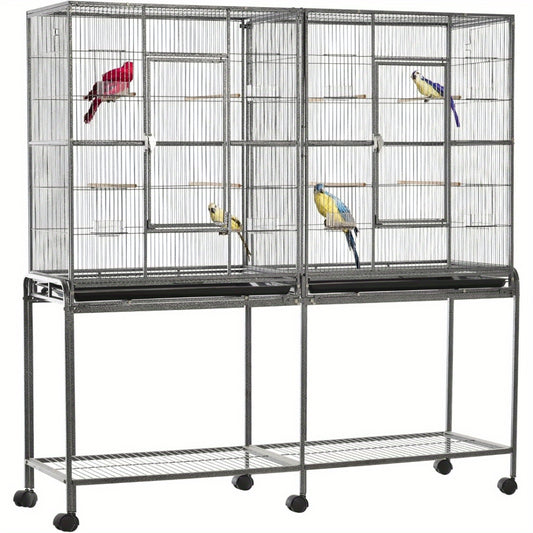 PawHut 65 Inch Double Rolling Metal Bird Cage Feeder
