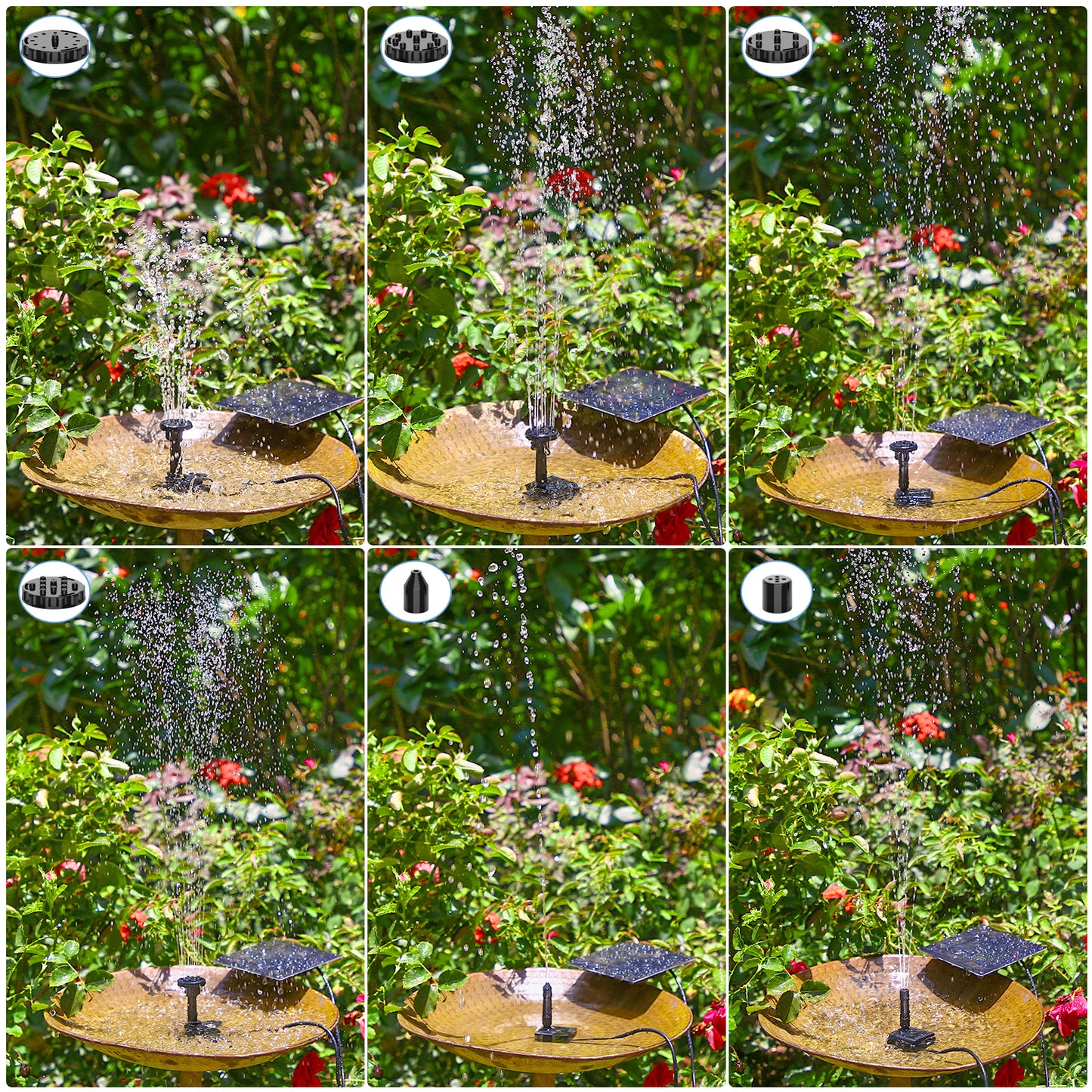 AISITIN 1.5W 2.5W 3.5W Solar Water Pump Kit Outdoor Solar Powered Fountain Pump with 6 Nozzles for Bird Bath Ponds Garden Fish Tank Eco-Friendly DIY Water Feature for Home and Backyard