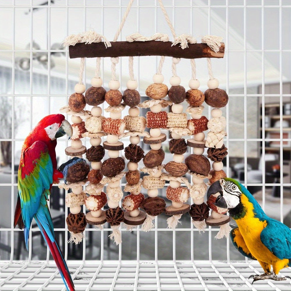 DECOHS Natural Wooden Parrot Chew Toy With Dispenser