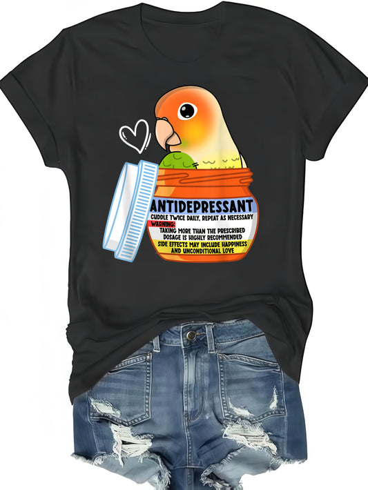100% Cotton Parrot T-Shirt for Men and Women - Cute Green Cheek Design, Black, Sizes S-XXXL, Ideal Gift for Family