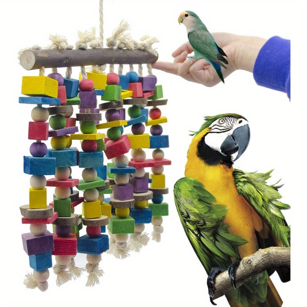 Deloky Large Multicolored Natural Wooden Bird Toy for Large Macaws Cockatoos African Grey and Variety of Parrots 15.7 Inch X 9.8 Inch