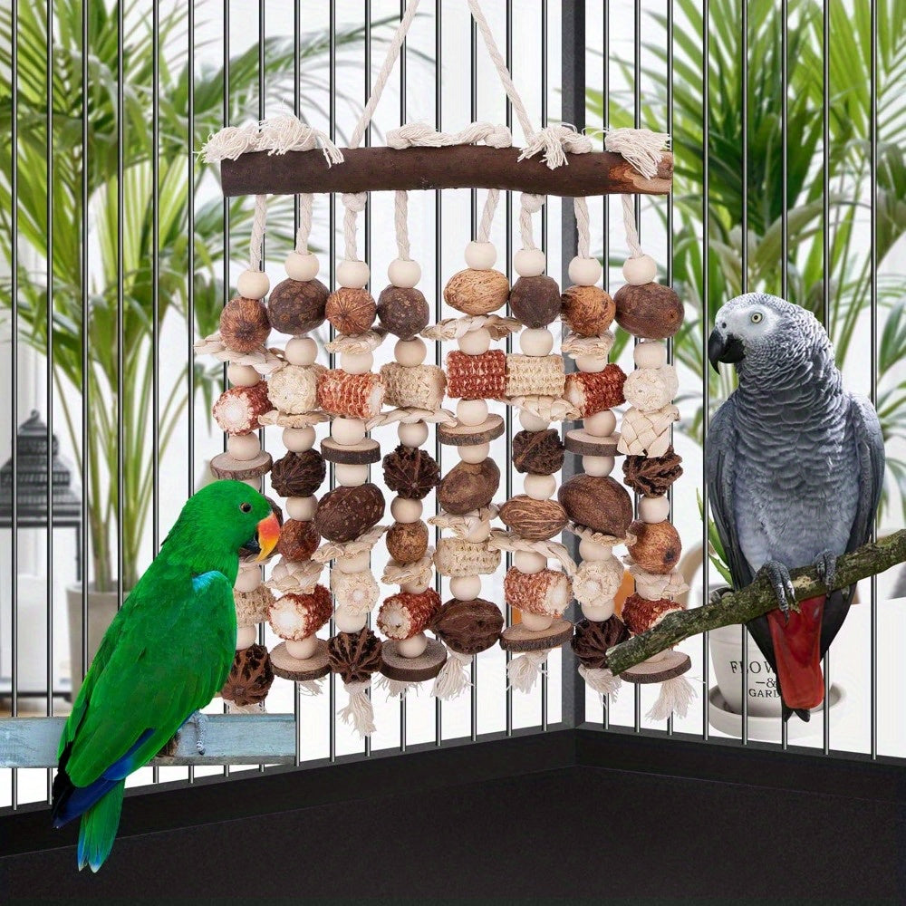 DECOHS Natural Wooden Parrot Chew Toy With Dispenser