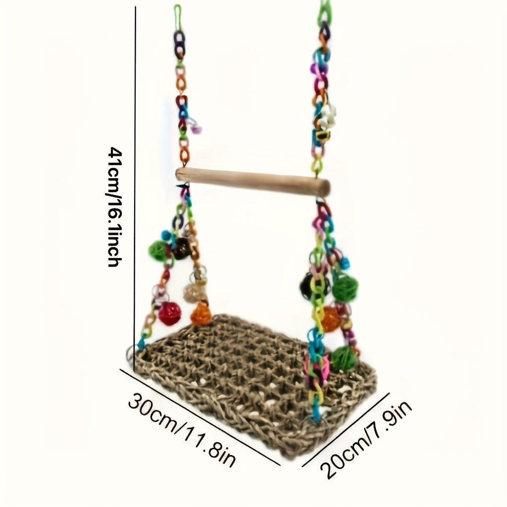 Parrot Swing and Play Gym Durable Acrylic Colorful Design Easy Clean Includes Ropes Cage Accessories Chew Balls and Bells for Small to Medium Parrots