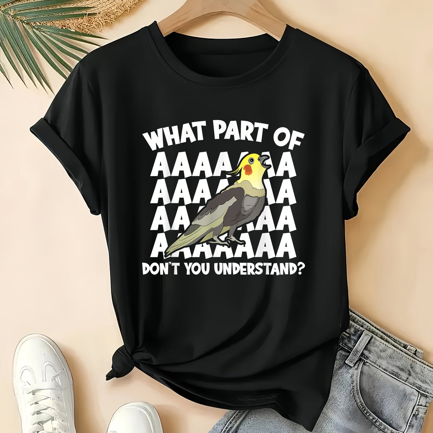 100% Cotton Cockatiel Parrot Bird T-Shirt - What Part Of AAA Don't You Understand Print, Black, Sizes S-XXXL