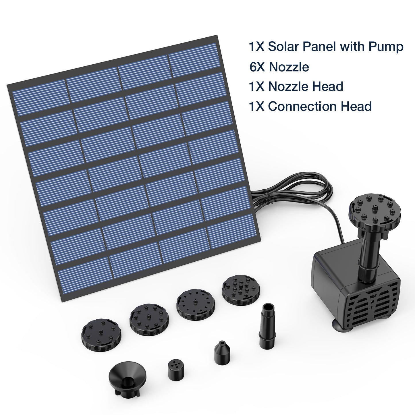 AISITIN 1.5W 2.5W 3.5W Solar Water Pump Kit Outdoor Solar Powered Fountain Pump with 6 Nozzles for Bird Bath Ponds Garden Fish Tank Eco-Friendly DIY Water Feature for Home and Backyard