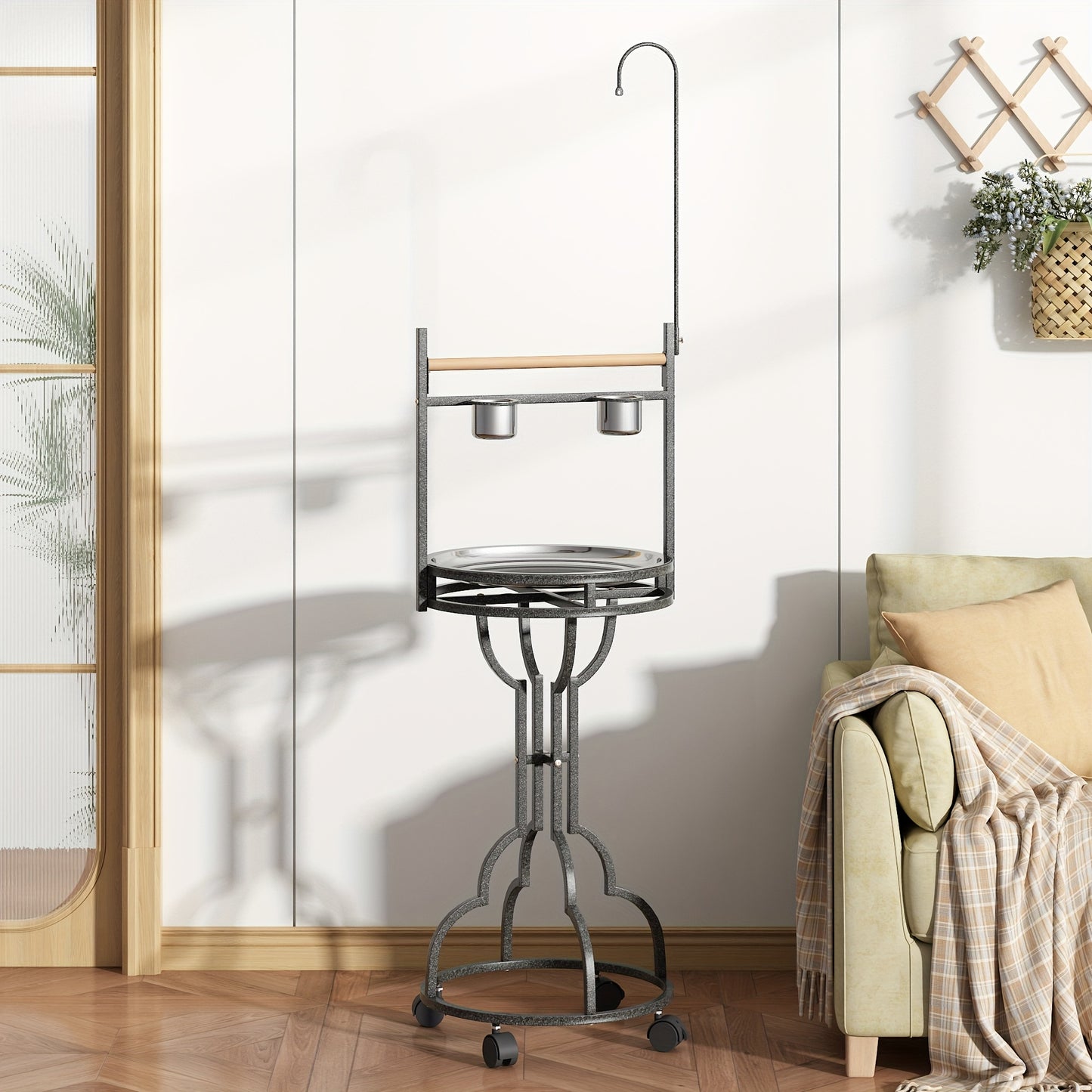 Iron Bird Stand With Toy Hook Parrot Perch Heavyduty