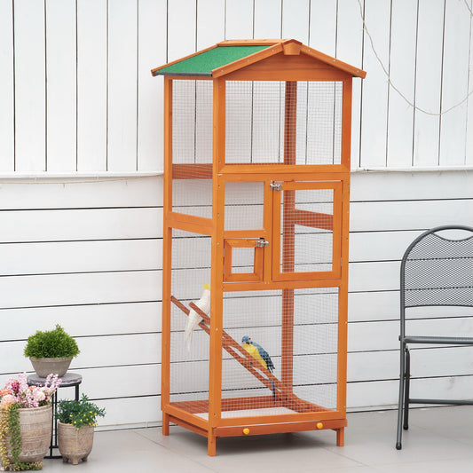 PawHut 65" Wooden Bird Cage Outdoor Aviary House Orange