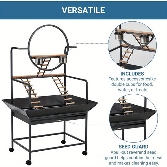 MERXENG Parrot Playstand With Wheels Heavy Duty Center
