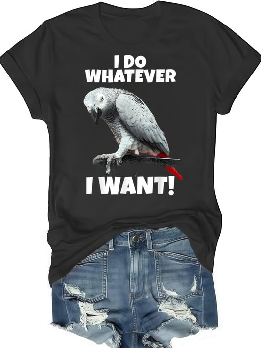 African Grey Parrot Graphic T-Shirt - 100% Cotton, Black