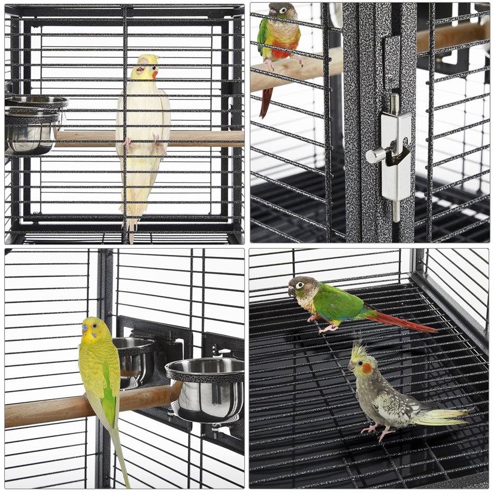 25.5'' Wrought Iron Travel Bird Cage Carrier with Handle, Wooden Perch & Seed Guard