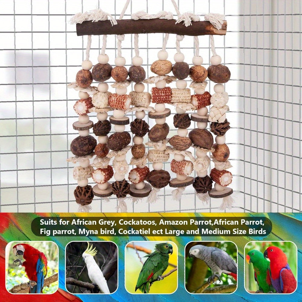 DECOHS Natural Wooden Parrot Chew Toy With Dispenser