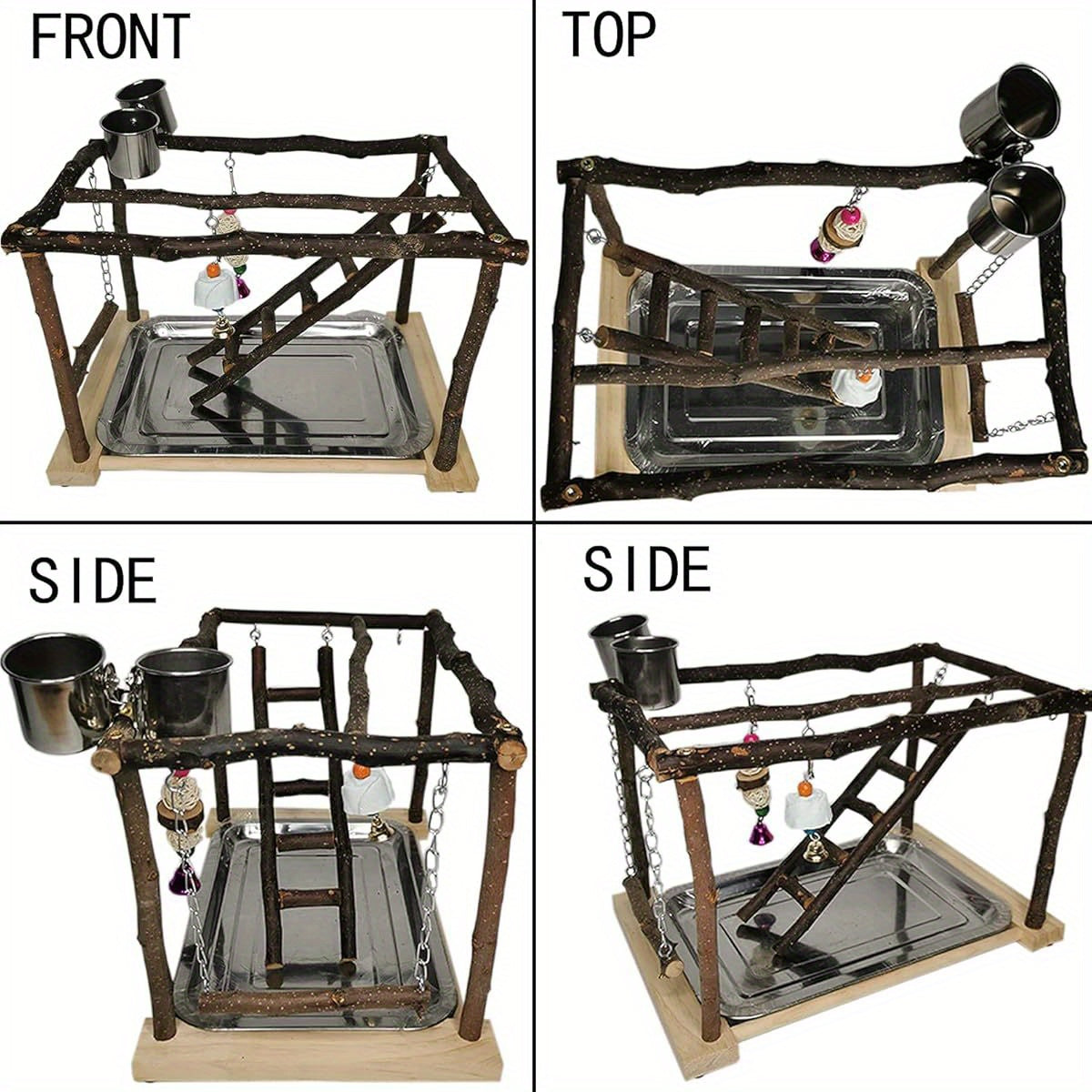 Parrots Playstand Bird Play Gym Stainless Steel and Wood Exercise Activity Center with Swings Ladders Chewing Toys Feeding Cups and Perch Stand for Conure Cockatiel Lovebirds Interactive Bird Playground for Mental and Physical Stimulation