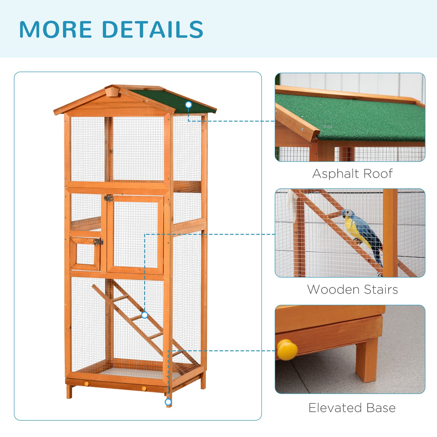 PawHut 65" Wooden Bird Cage Outdoor Aviary House Orange