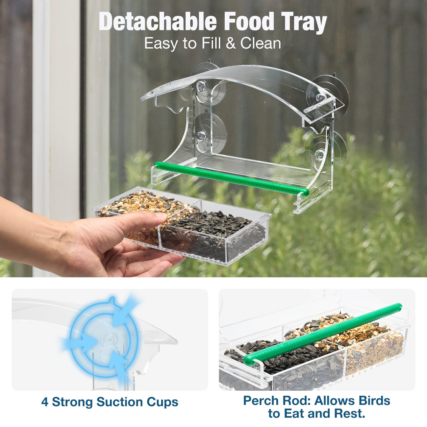 Kingsyard Window Mount Acrylic Bird Feeder For Cardinals