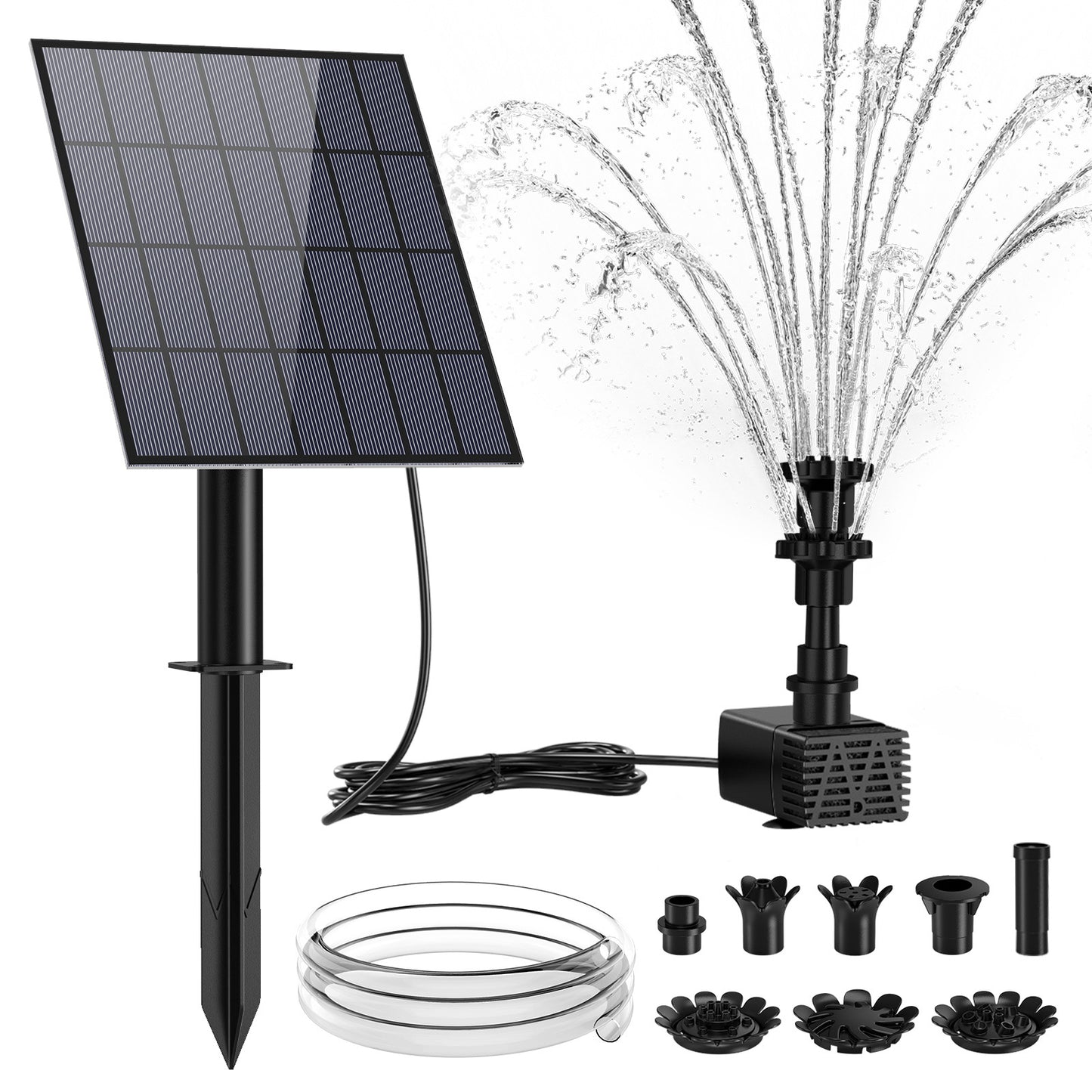 AISITIN 1.5W 2.5W 3.5W Solar Water Pump Kit Outdoor Solar Powered Fountain Pump with 6 Nozzles for Bird Bath Ponds Garden Fish Tank Eco-Friendly DIY Water Feature for Home and Backyard