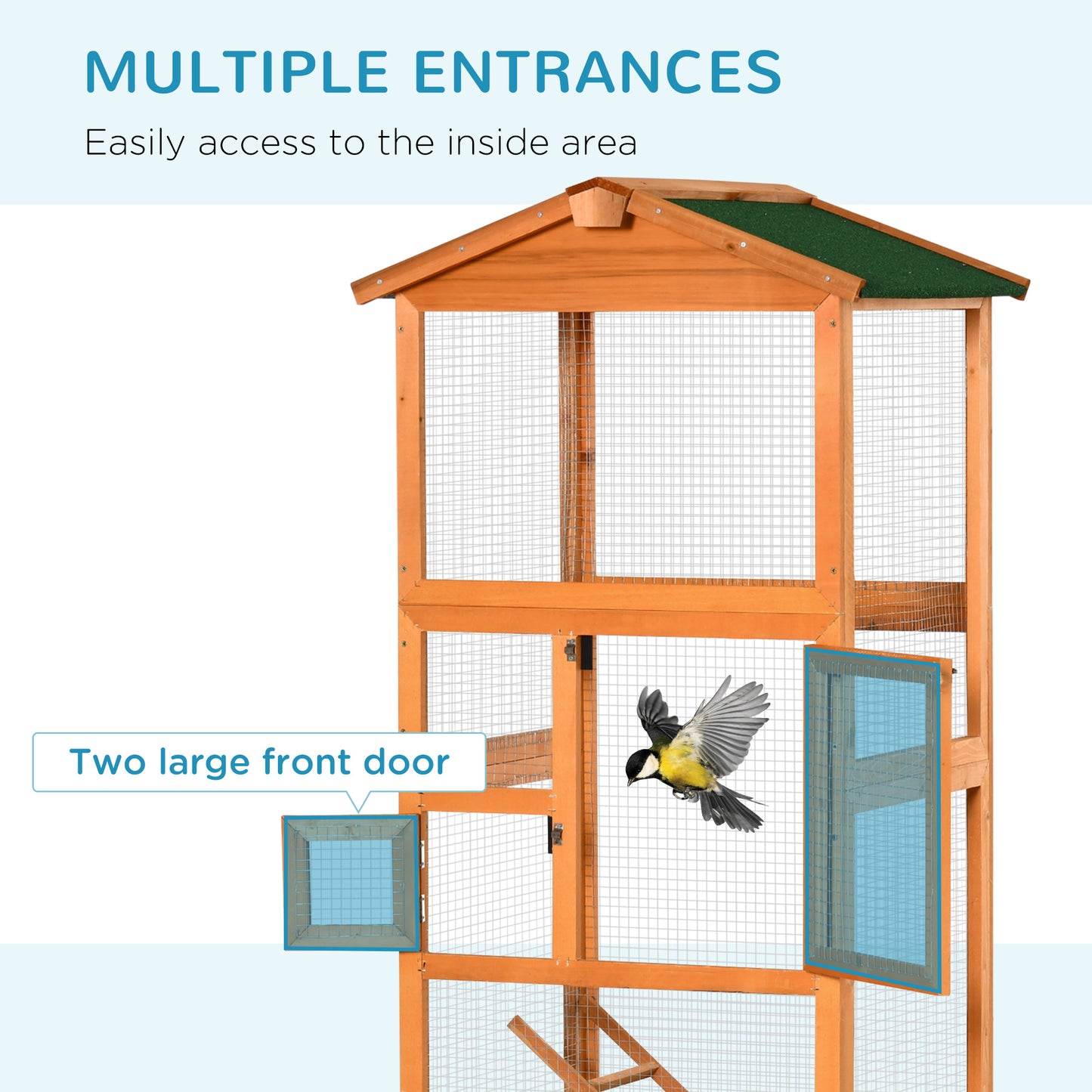 PawHut 65" Wooden Bird Cage Outdoor Aviary House Orange