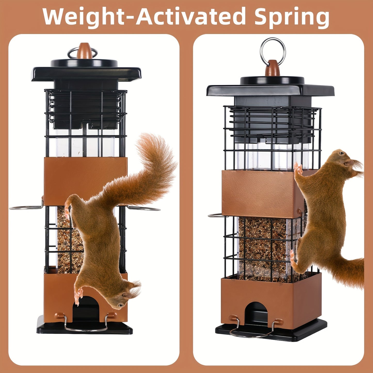 Squirrel Proof Bird Feeder for Outdoors Large Capacity Metal Hanging Feeder with Weight Activated Design Weather Resistant Construction Easy Hang Chains for Wild Birds