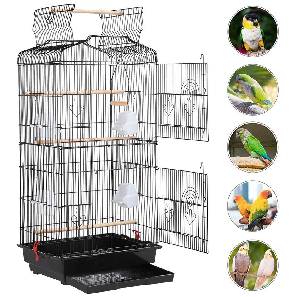 Costoffs 41 Inch Metal Birdcage Parrot Cage with Slide Out Tray and Four Feeders for Budgie Parrot Canary Cockatiel and Green Cheek Conure