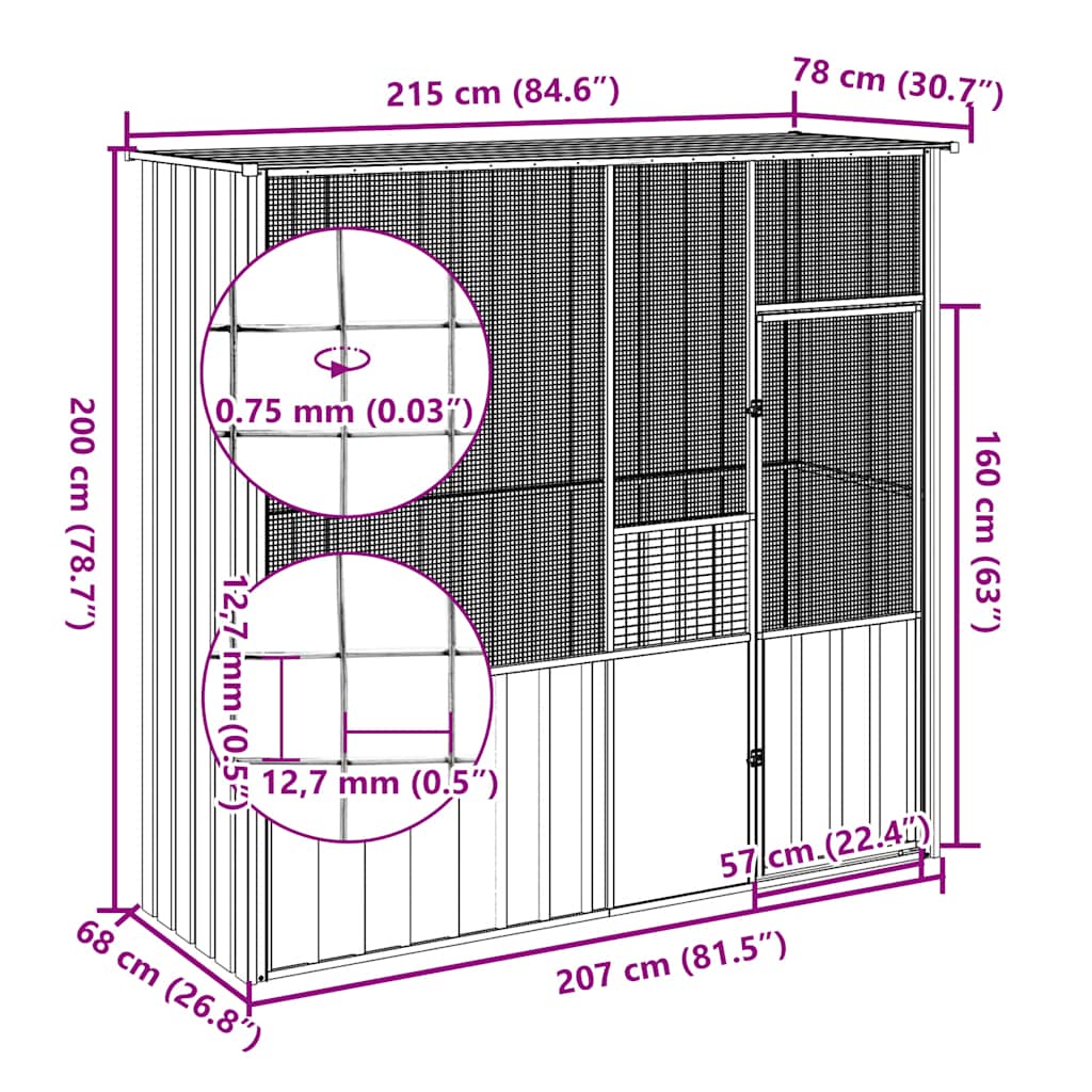 Large Outdoor Bird Cage Aviary for Parrots Made of Galvanized Steel