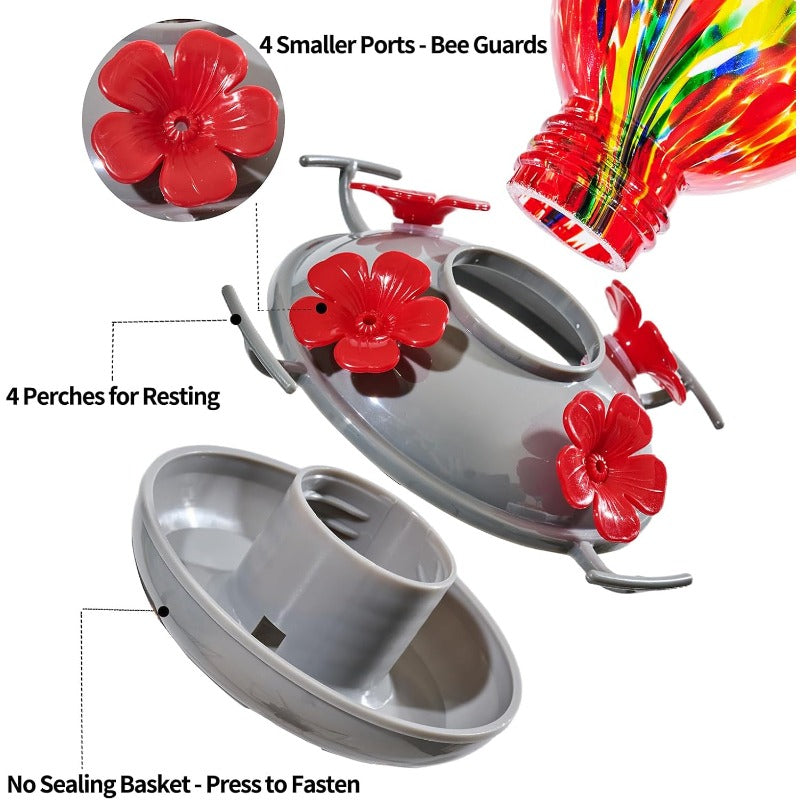 Hand Blown Glass Hummingbird Feeder With Plastic Base