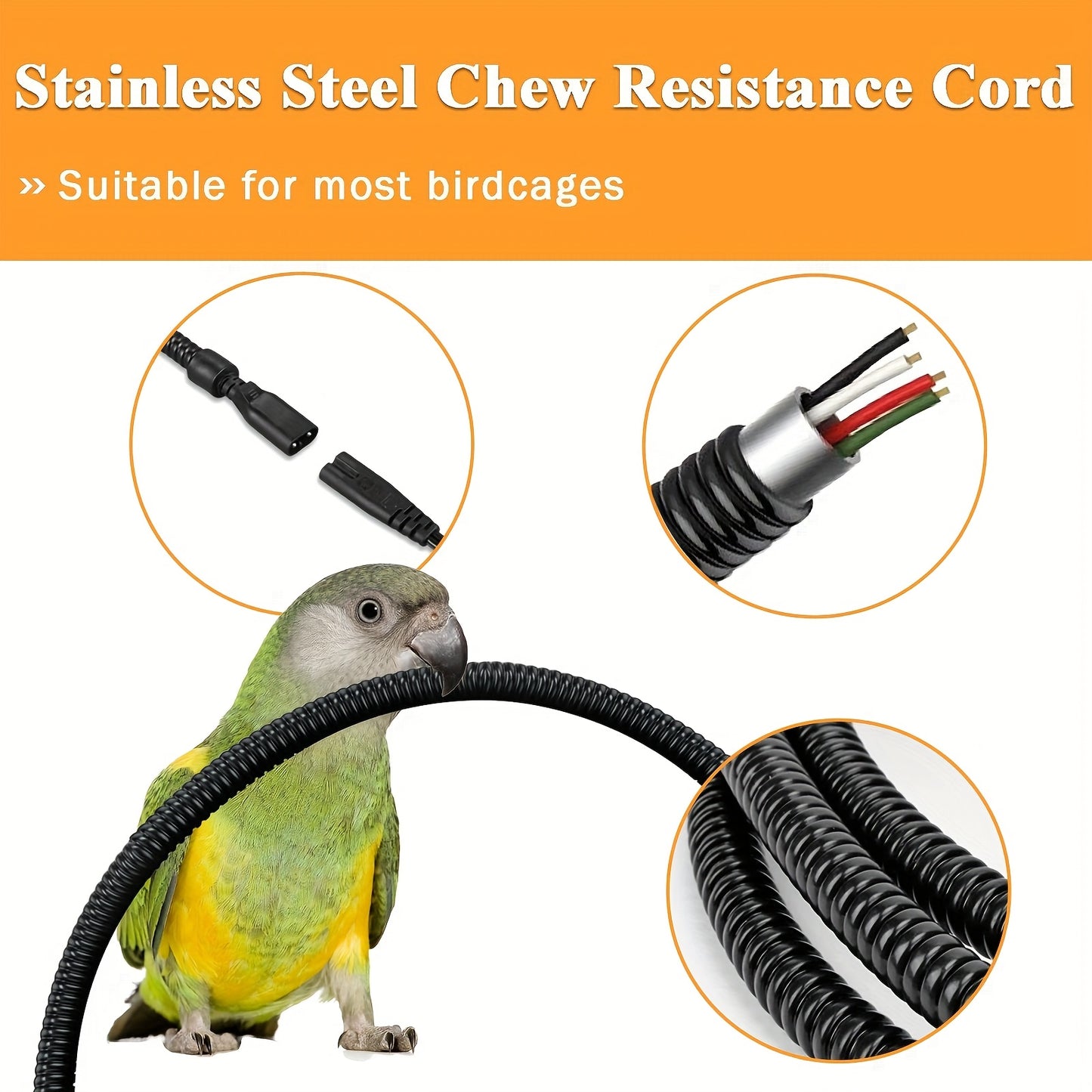 Easy Install 10W Bird Heater for Cage Cozy Snuggle Up Warmer for African Greys Parakeets Parrots Aluminum Alloy US Plug 110-130V Ideal Winter Gift for Exotic Pet Birds