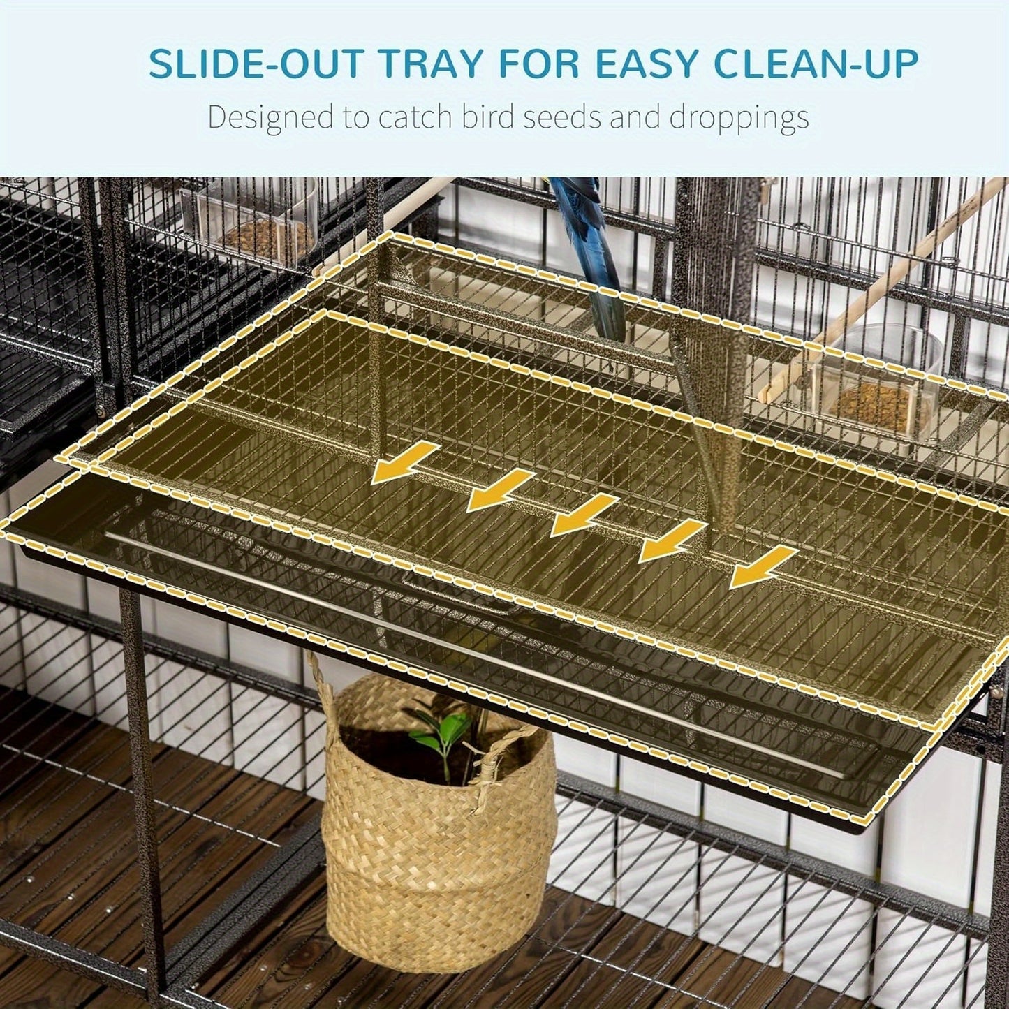 PawHut 65 Inch Double Rolling Metal Bird Cage Feeder