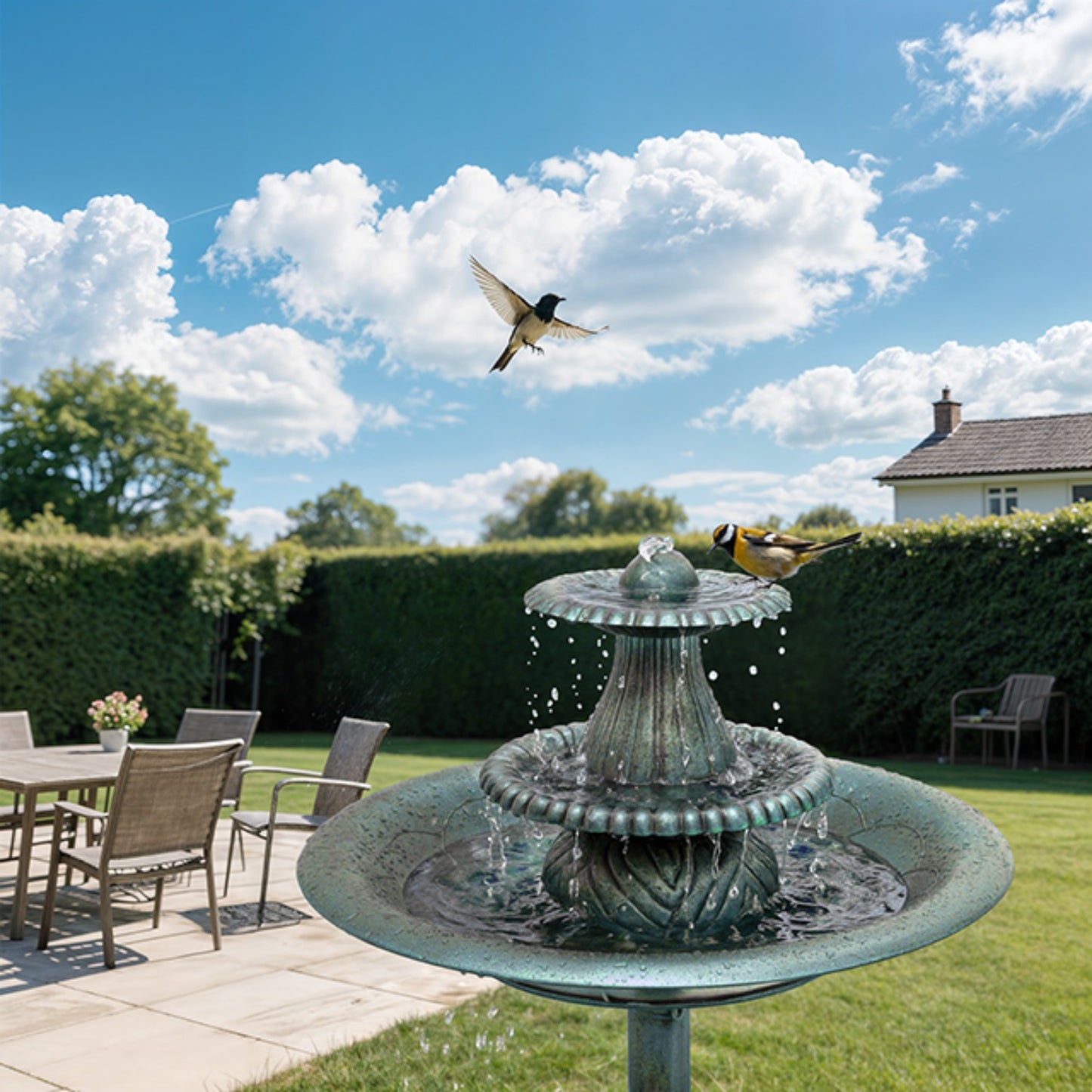 37 Inch Tiered Bird Bath Fountain Outdoor Pedestal Feature 5 Liter Capacity Weather Resistant Garden Decor for Patio Deck and Backyard