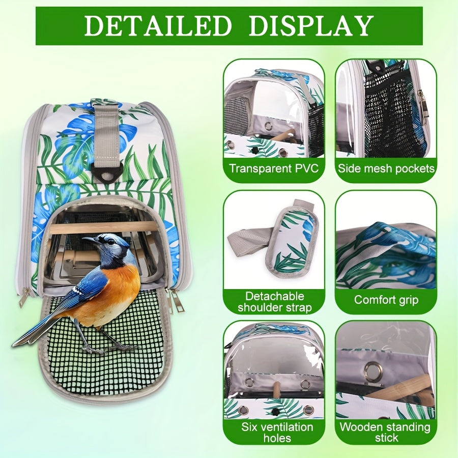 Bird Travel Carrier, Portable Small Bird Parrot Parakeet Carrier With Standing Perch AndMetal Tray Stand Perch, Side Access Window With Stand And Shoulder StrapCollapsible To Carry And Transport Birds