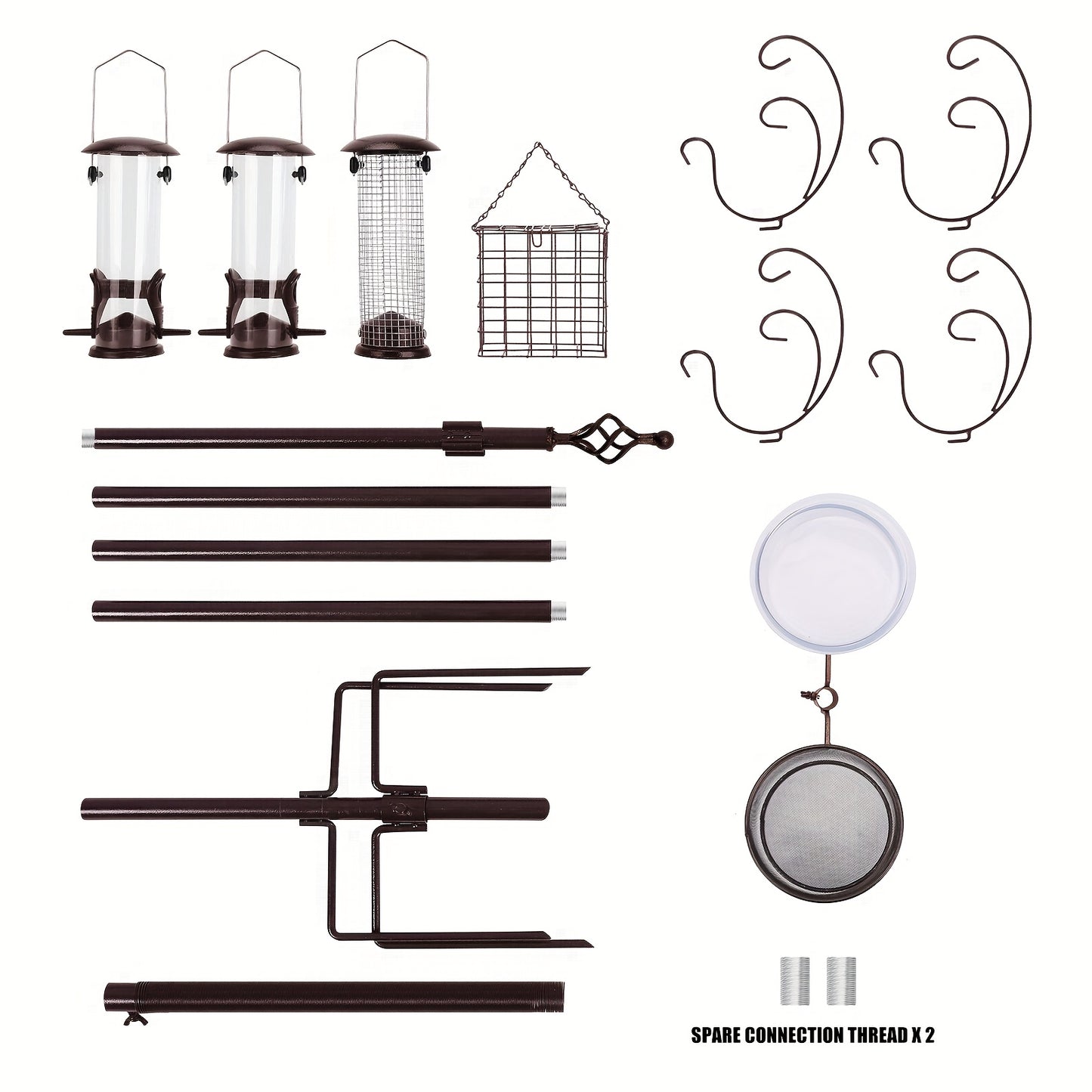 12 Hook Bird Feeder Kit Wild Bird Feeder Stand Pole with Water Bowl Mesh Tray and Squirrel Guard Baffle 94 Inch