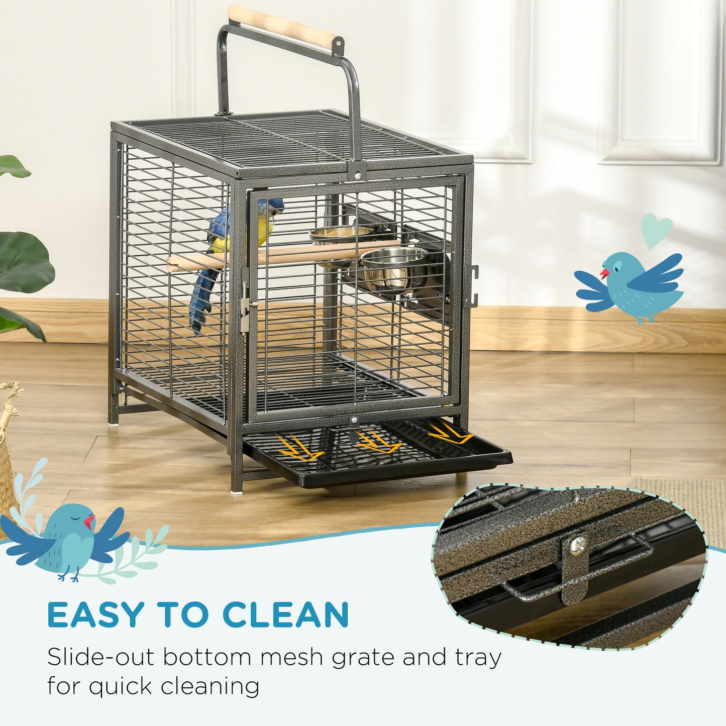 PawHut 18 Inch Heavy Duty Wrought Iron Bird Cage Carrier