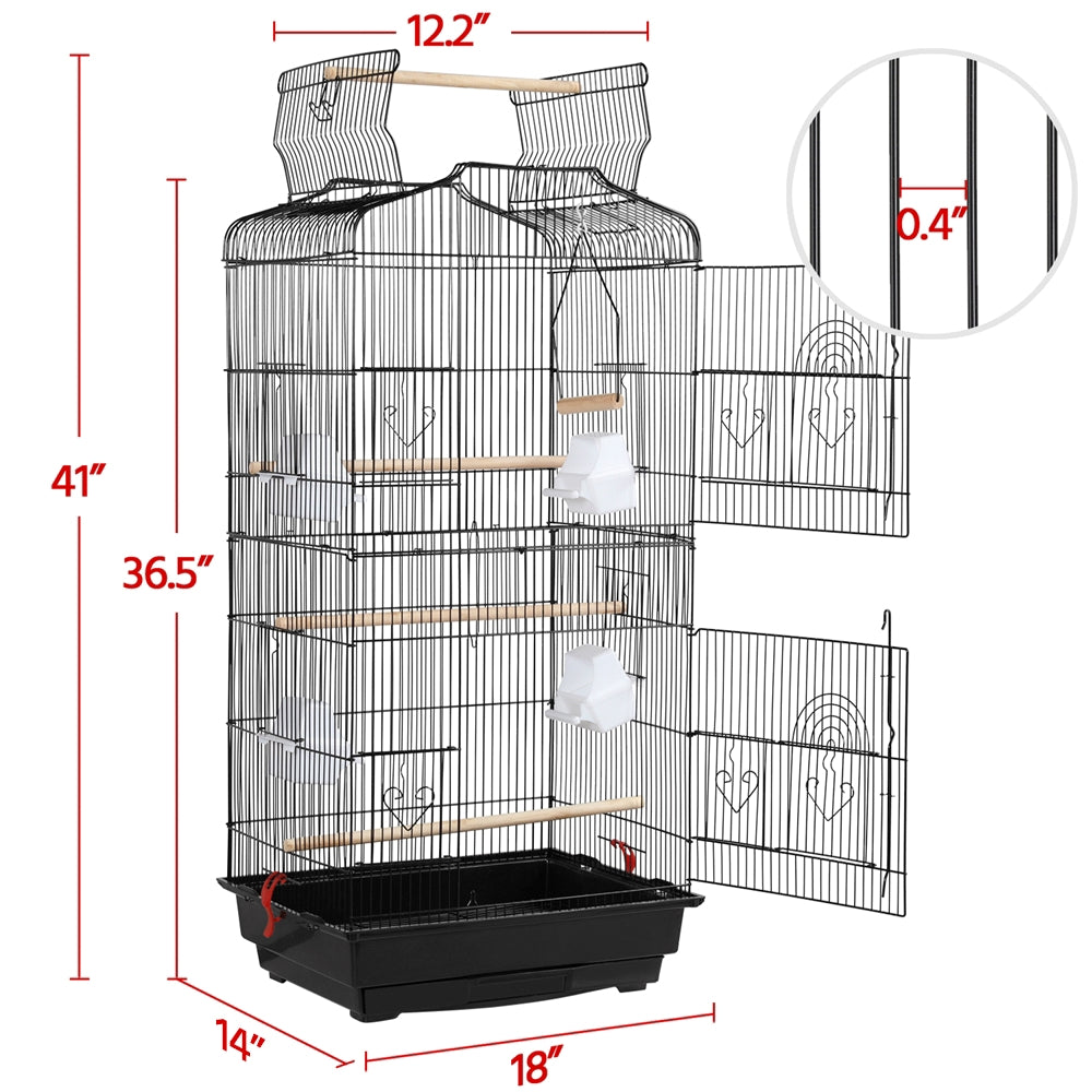 Costoffs 41 Inch Metal Birdcage Parrot Cage with Slide Out Tray and Four Feeders for Budgie Parrot Canary Cockatiel and Green Cheek Conure