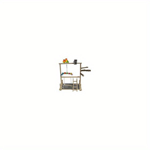 Bird Playground Parrot Perch Stand Toys Wood Play Gym Activity Center Exercise Playpen Ladder Swing with Feeder Cups Chewing Toy and Tray