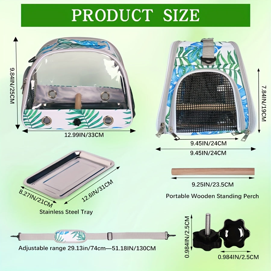 Bird Travel Carrier, Portable Small Bird Parrot Parakeet Carrier With Standing Perch AndMetal Tray Stand Perch, Side Access Window With Stand And Shoulder StrapCollapsible To Carry And Transport Birds