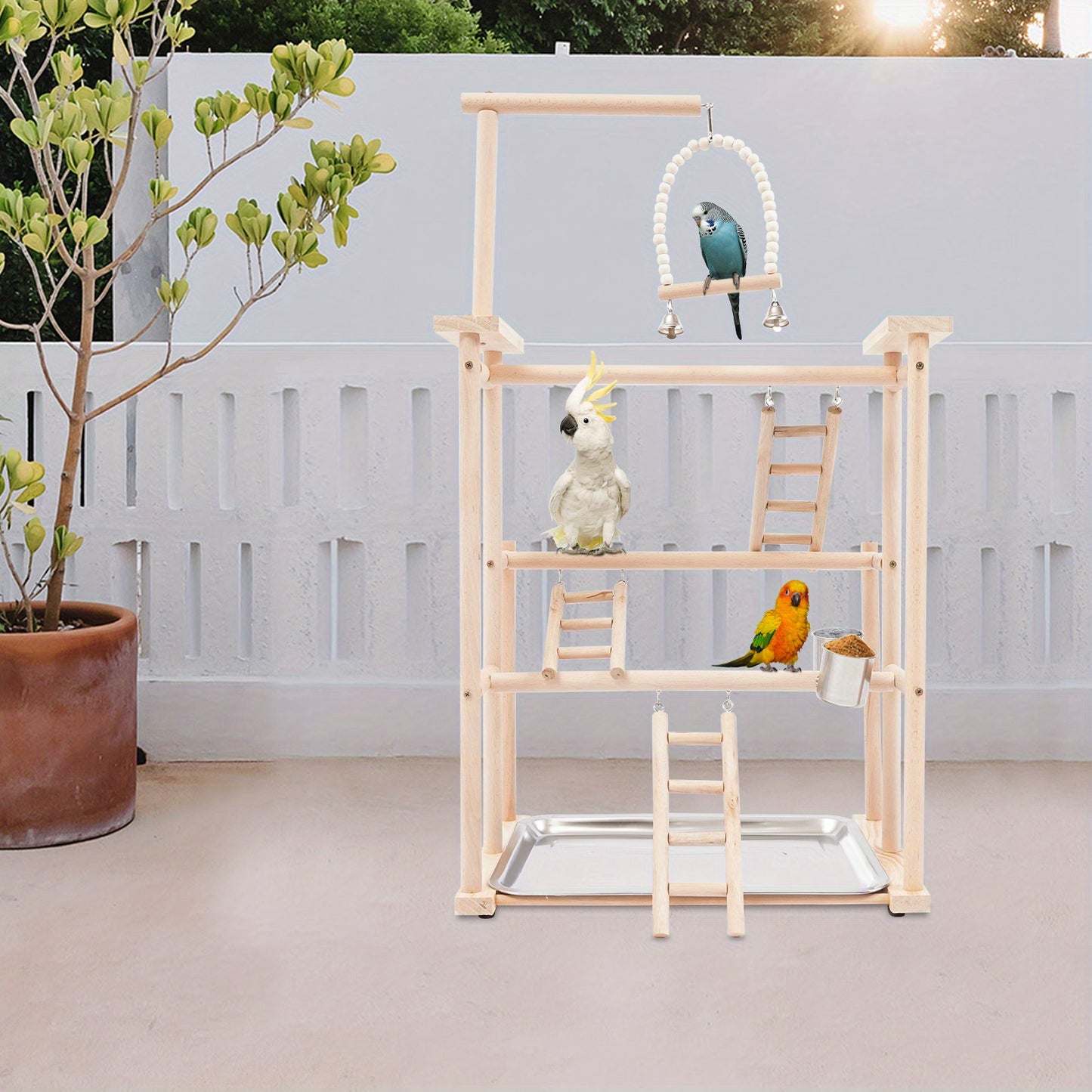 OUKANING Three Tier Bird Playstand Parrot Perch Gym