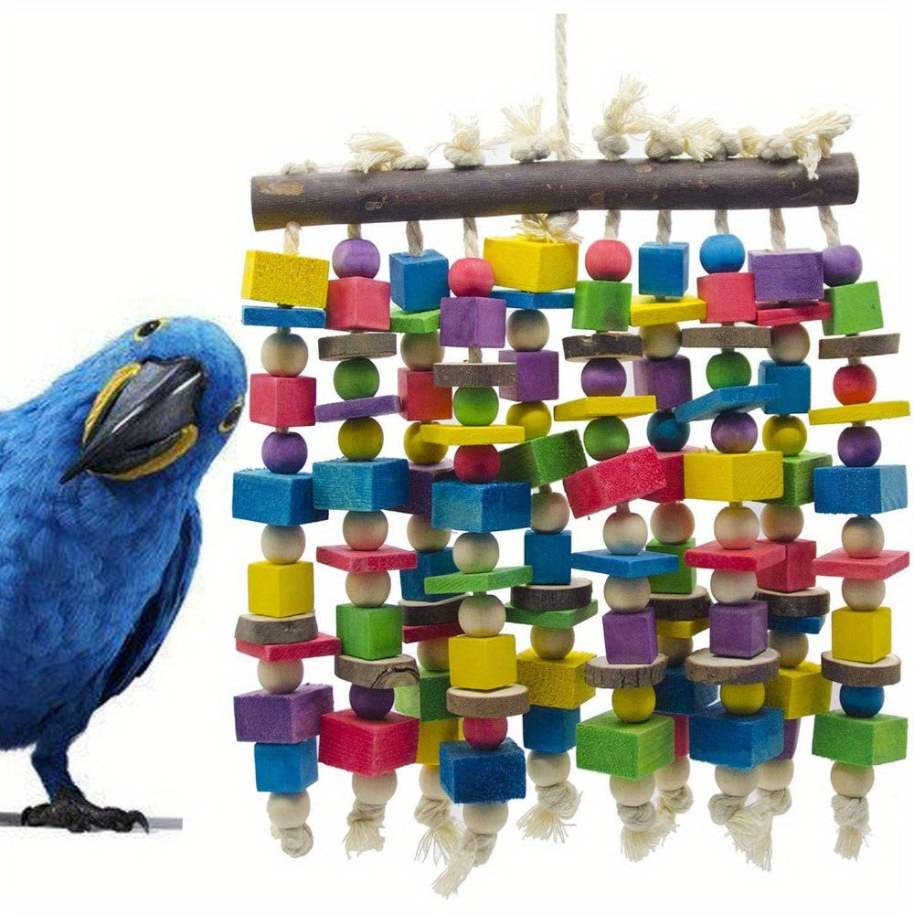 Deloky Large Multicolored Natural Wooden Bird Toy for Large Macaws Cockatoos African Grey and Variety of Parrots 15.7 Inch X 9.8 Inch
