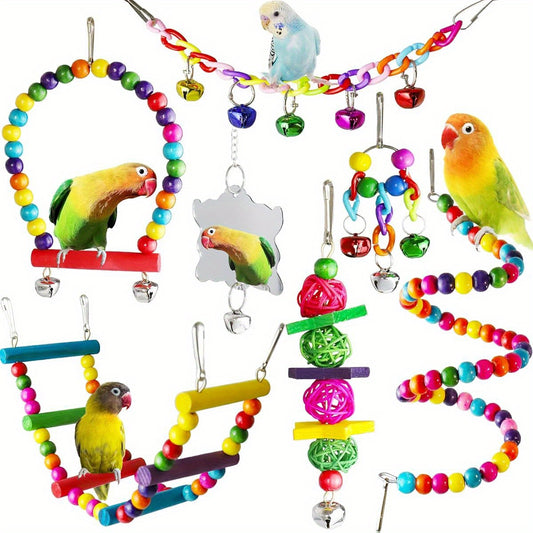 Bird Parakeet Cockatiel Toys Hammock Swing Climbing Ladders Wooden Perch Chewing Toy for Budgerigar Conures Love Birds Budgies